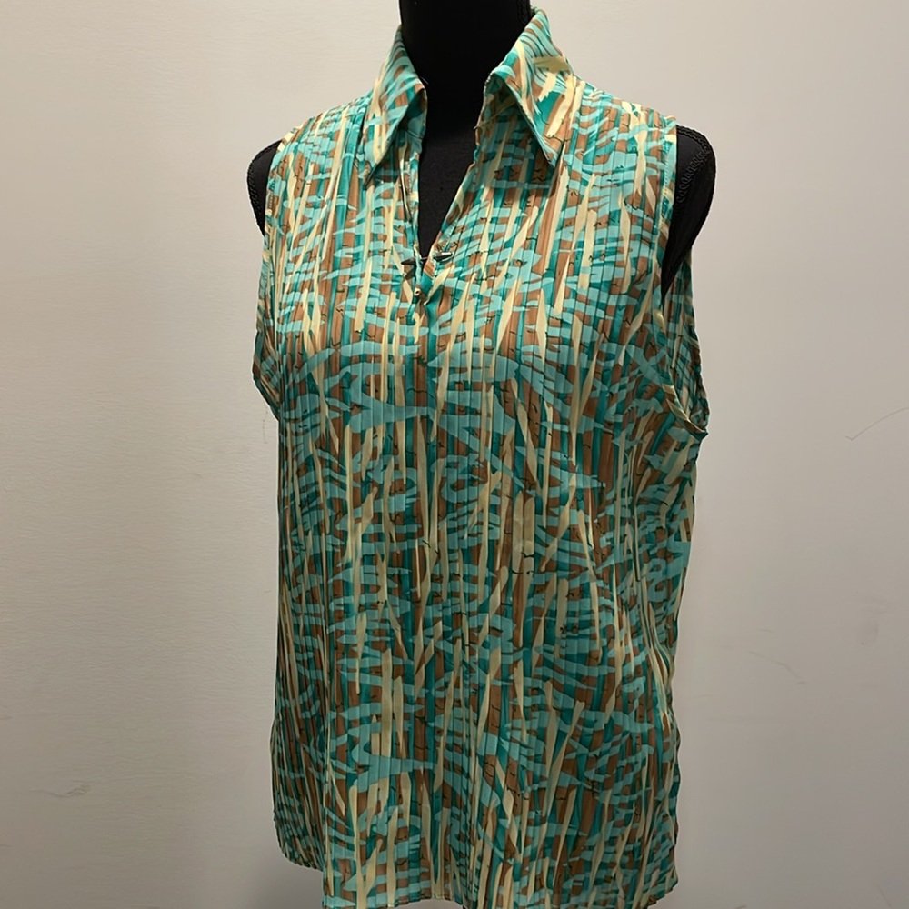 Piano Multicolor Abstract Print Top Size M Pin Tuck Vacation Relaxed